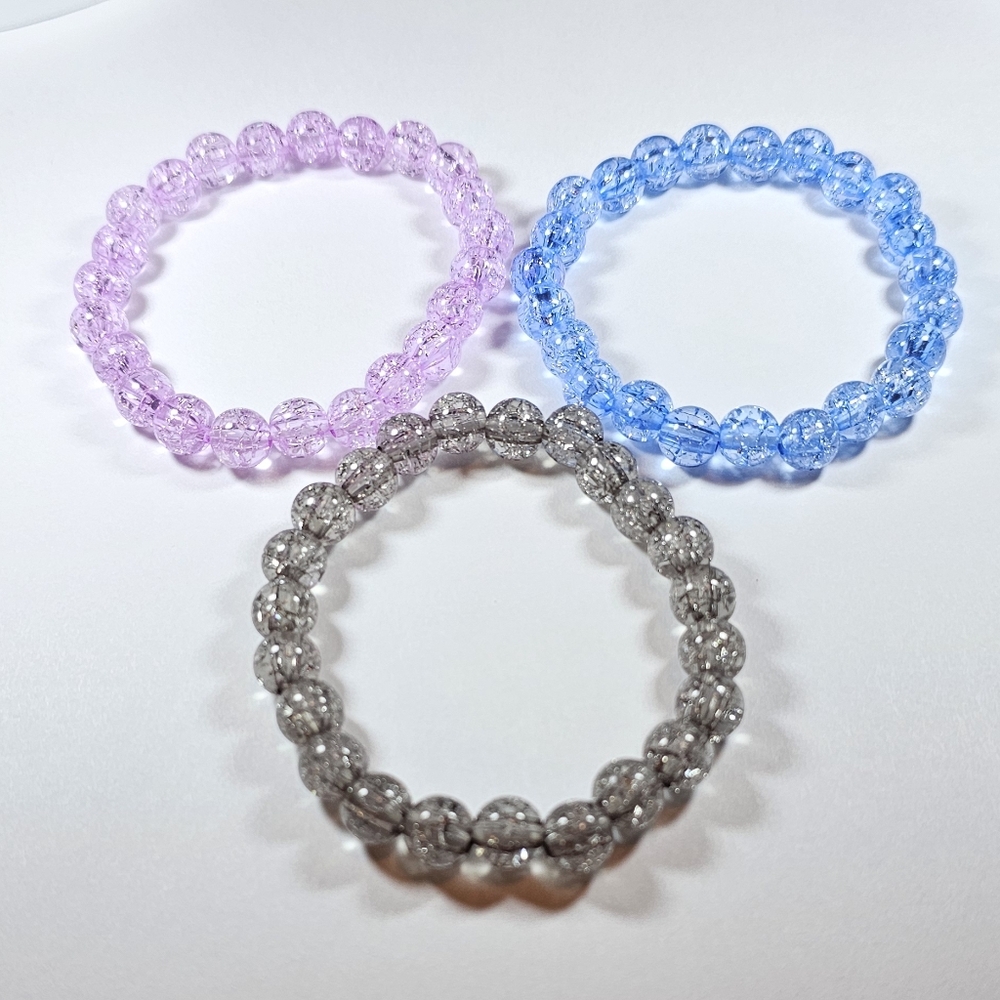 Trio of Crystal Beaded Bracelets in Pastel Hues